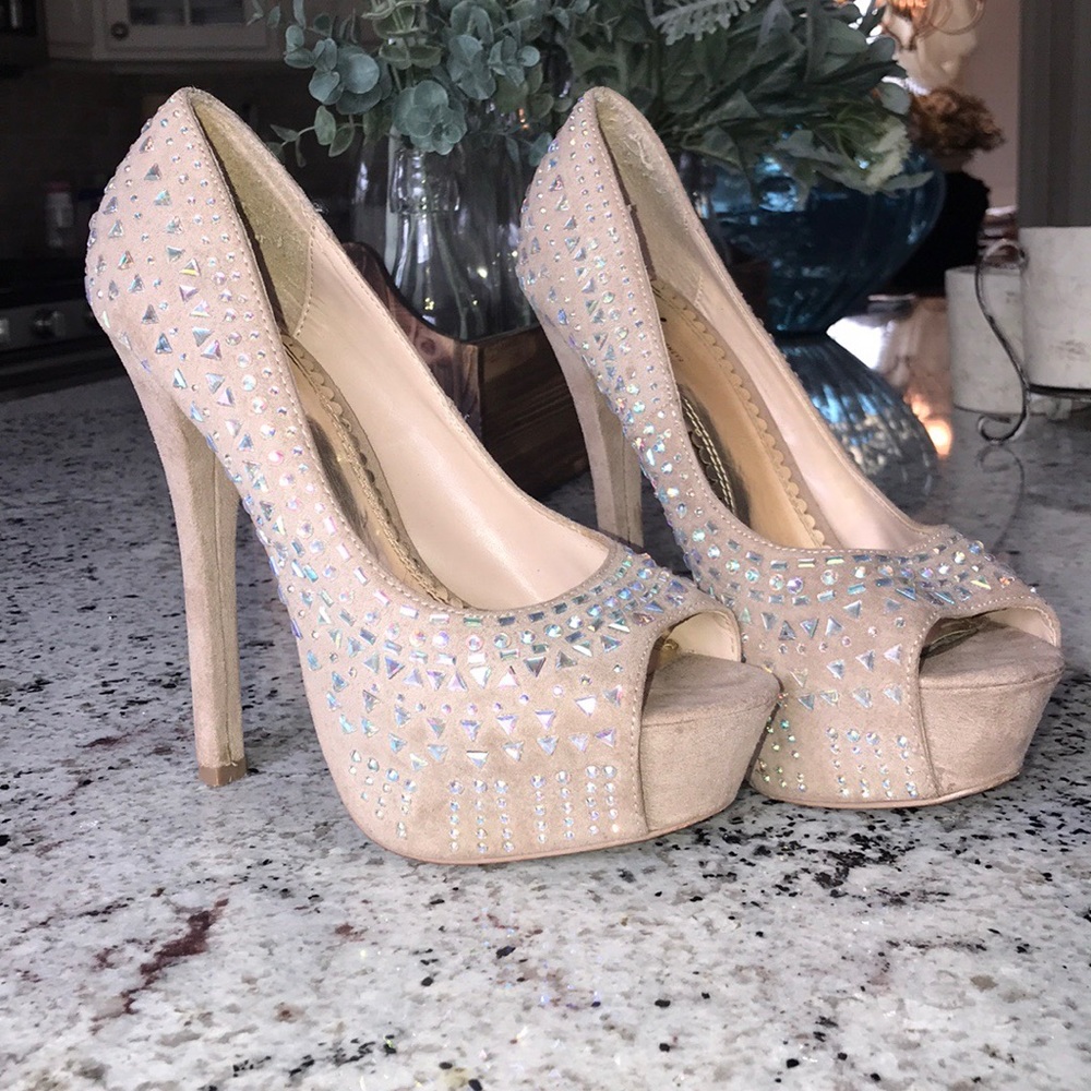Nude Rhinestone Heels